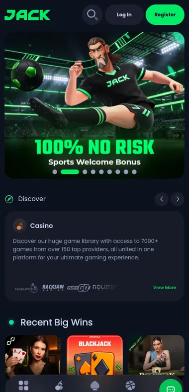 Jack casino on a 414px mobile viewport